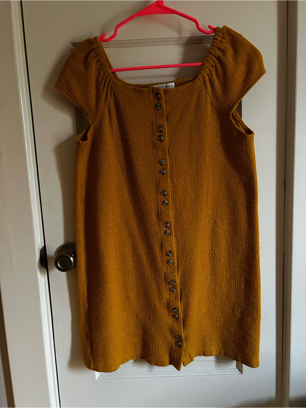 Madewell Mustard Button-Front Textured Shift Dress, Small
